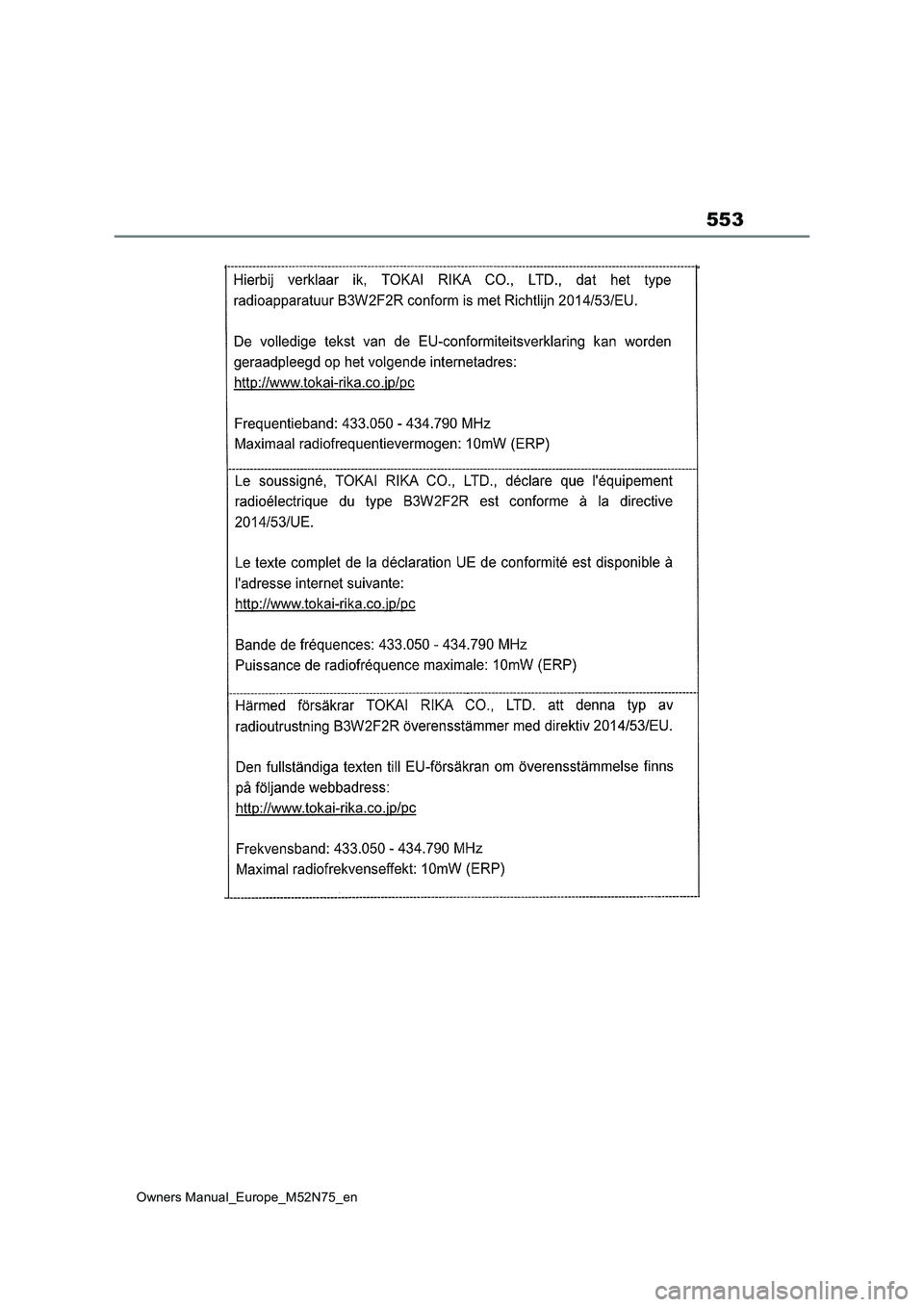 TOYOTA YARIS CROSS 2023  Owners Manual 553
Owners Manual_Europe_M52N75_en 