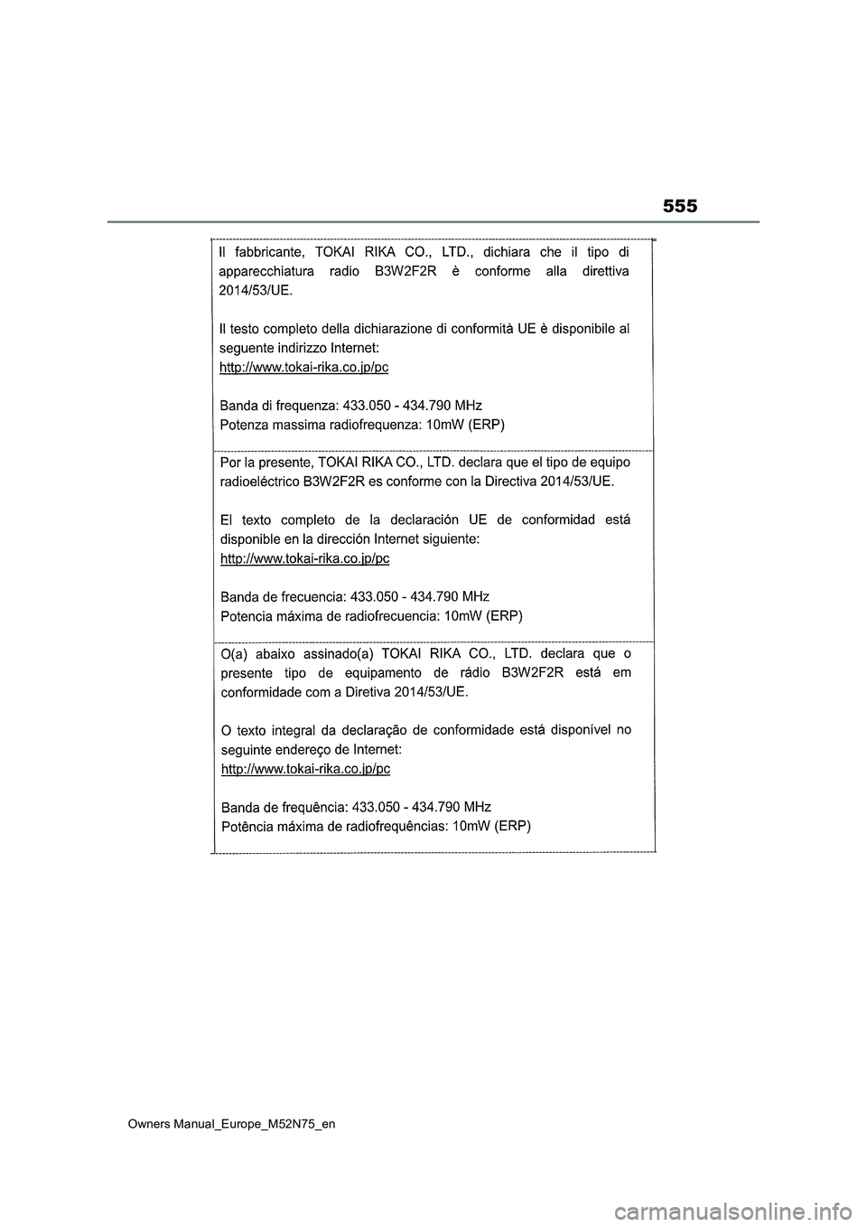TOYOTA YARIS CROSS 2023  Owners Manual 555
Owners Manual_Europe_M52N75_en 