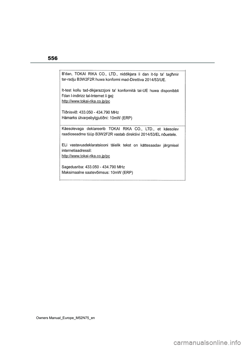 TOYOTA YARIS CROSS 2023  Owners Manual 556
Owners Manual_Europe_M52N75_en 