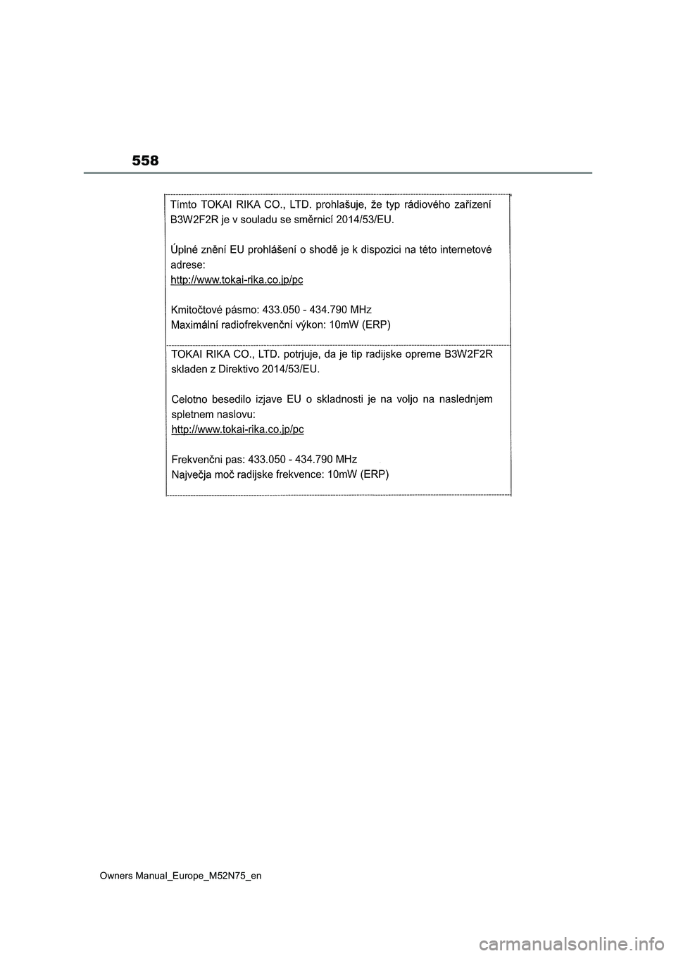 TOYOTA YARIS CROSS 2023  Owners Manual 558
Owners Manual_Europe_M52N75_en 