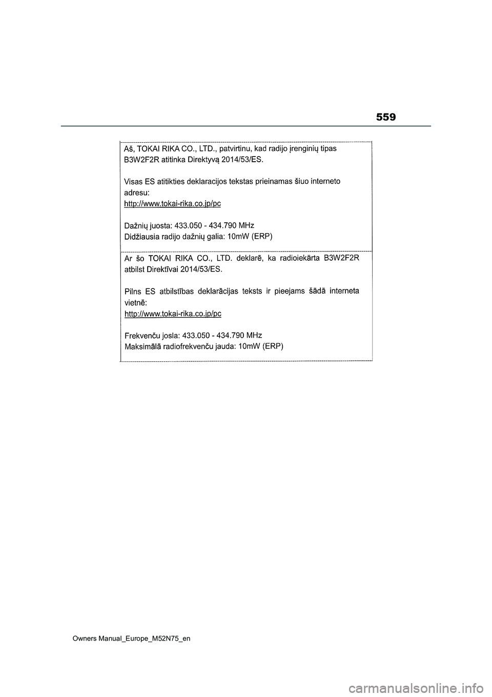 TOYOTA YARIS CROSS 2023  Owners Manual 559
Owners Manual_Europe_M52N75_en 