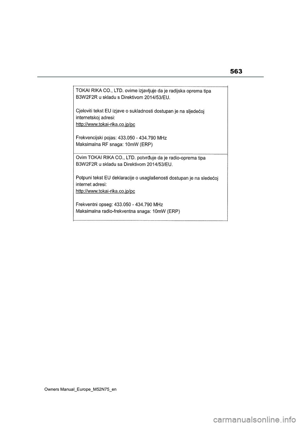 TOYOTA YARIS CROSS 2023  Owners Manual 563
Owners Manual_Europe_M52N75_en 