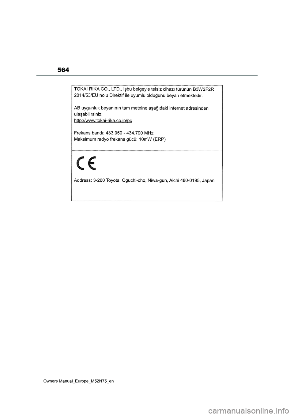 TOYOTA YARIS CROSS 2023  Owners Manual 564
Owners Manual_Europe_M52N75_en 