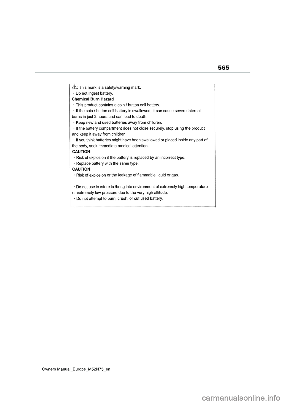 TOYOTA YARIS CROSS 2023  Owners Manual 565
Owners Manual_Europe_M52N75_en 