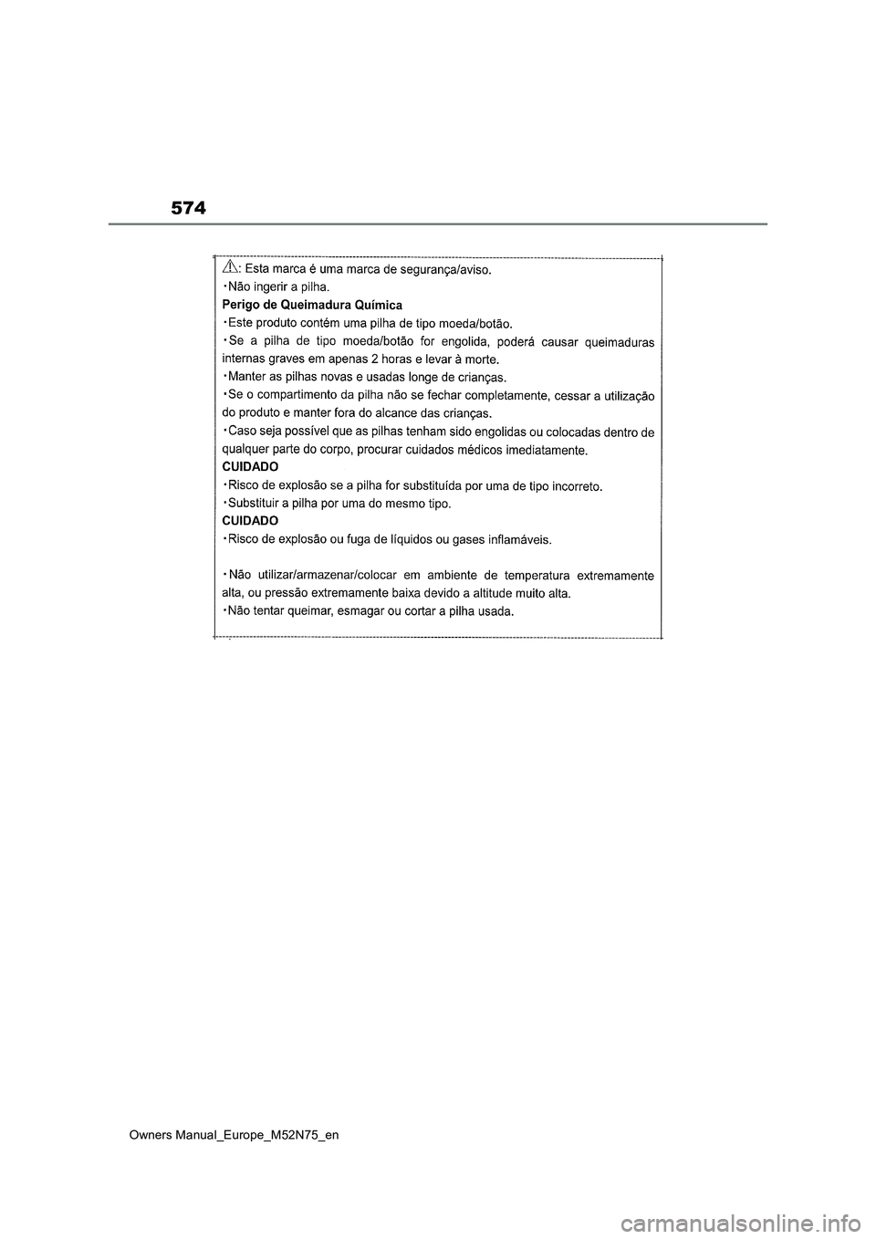 TOYOTA YARIS CROSS 2023  Owners Manual 574
Owners Manual_Europe_M52N75_en 
