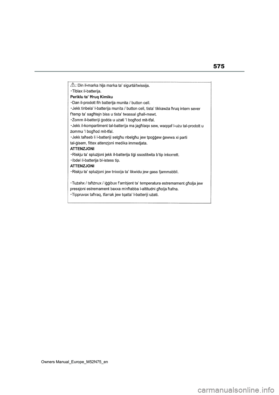 TOYOTA YARIS CROSS 2023  Owners Manual 575
Owners Manual_Europe_M52N75_en 