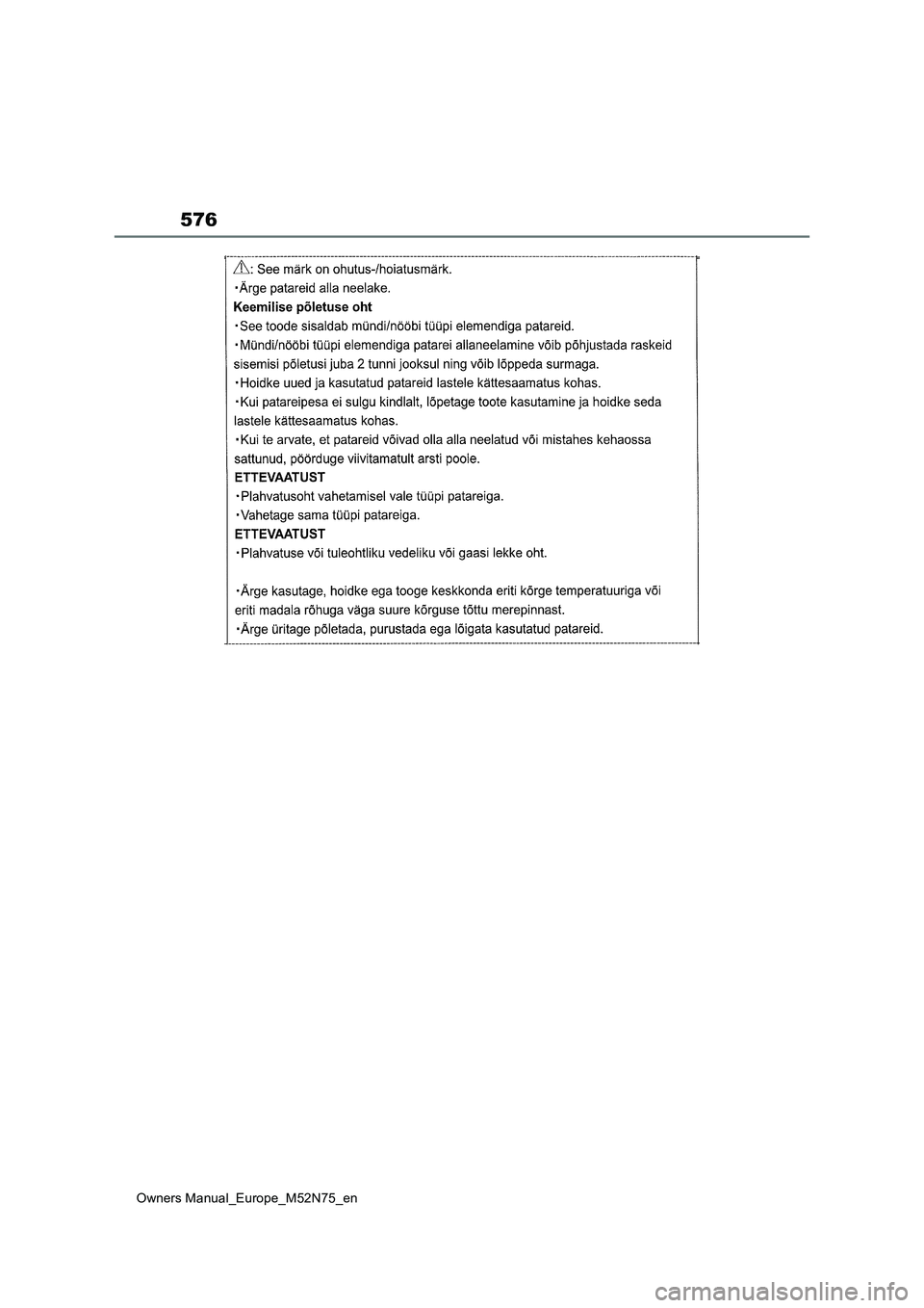 TOYOTA YARIS CROSS 2023  Owners Manual 576
Owners Manual_Europe_M52N75_en 