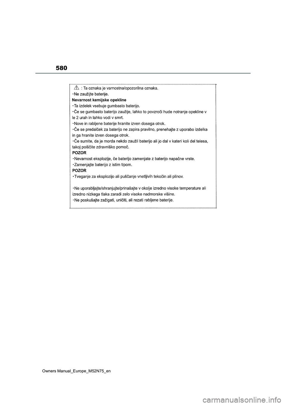 TOYOTA YARIS CROSS 2023  Owners Manual 580
Owners Manual_Europe_M52N75_en 