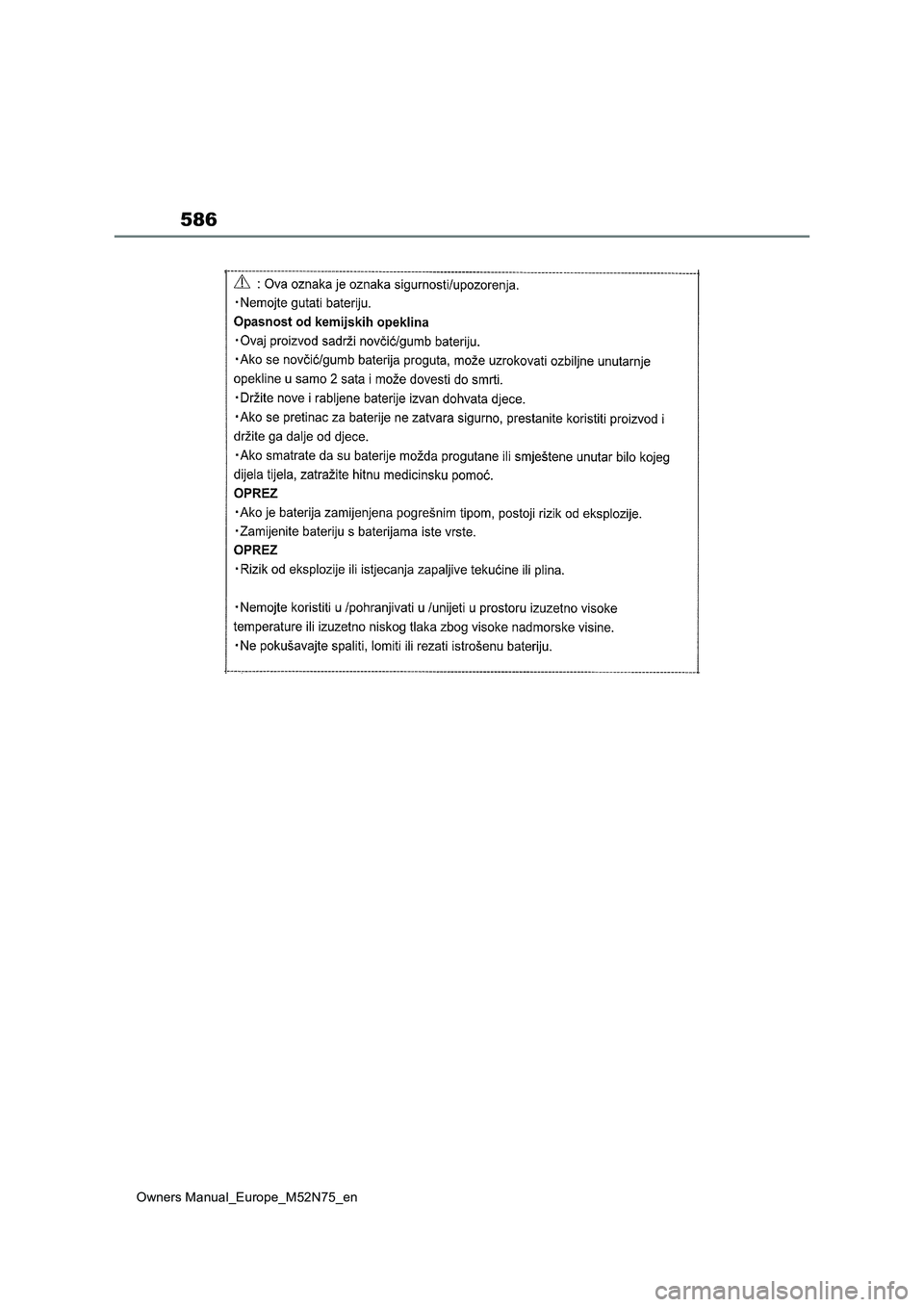 TOYOTA YARIS CROSS 2023  Owners Manual 586
Owners Manual_Europe_M52N75_en 