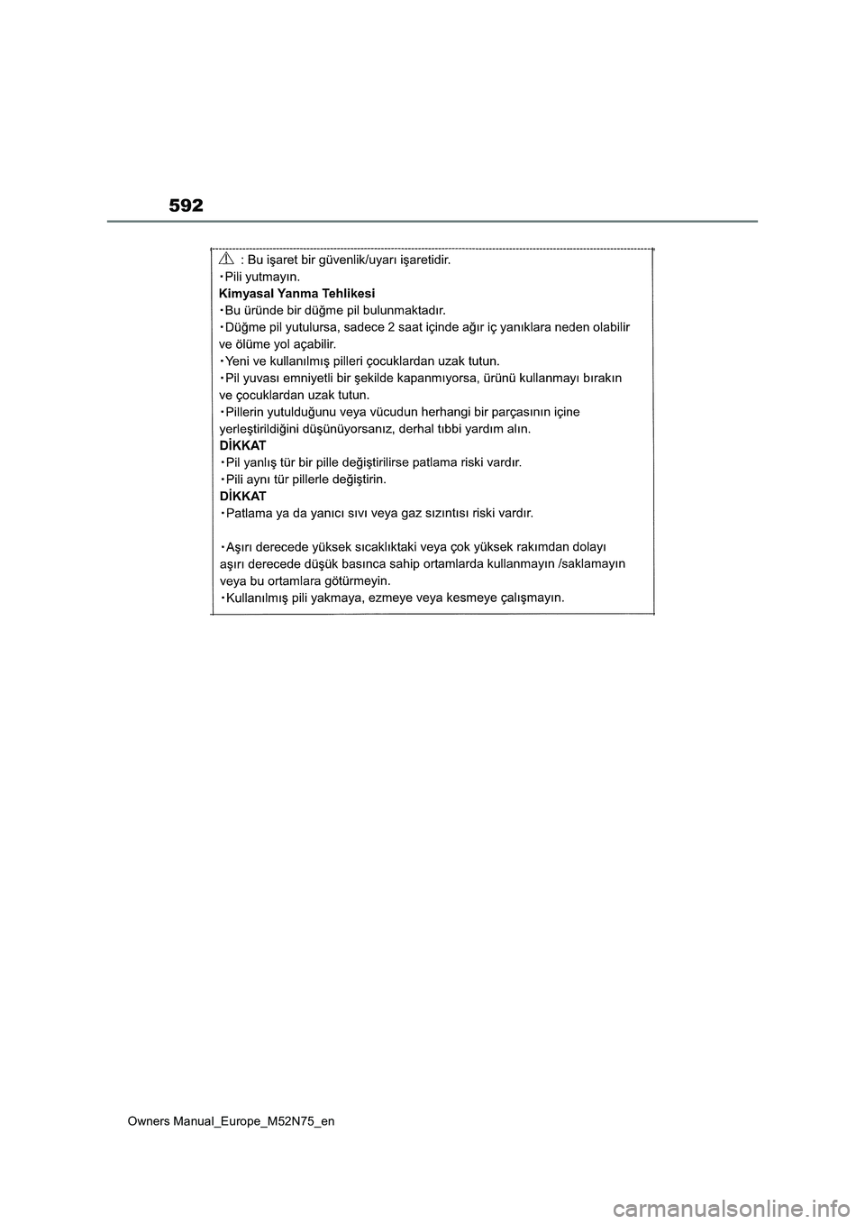 TOYOTA YARIS CROSS 2023  Owners Manual 592
Owners Manual_Europe_M52N75_en 