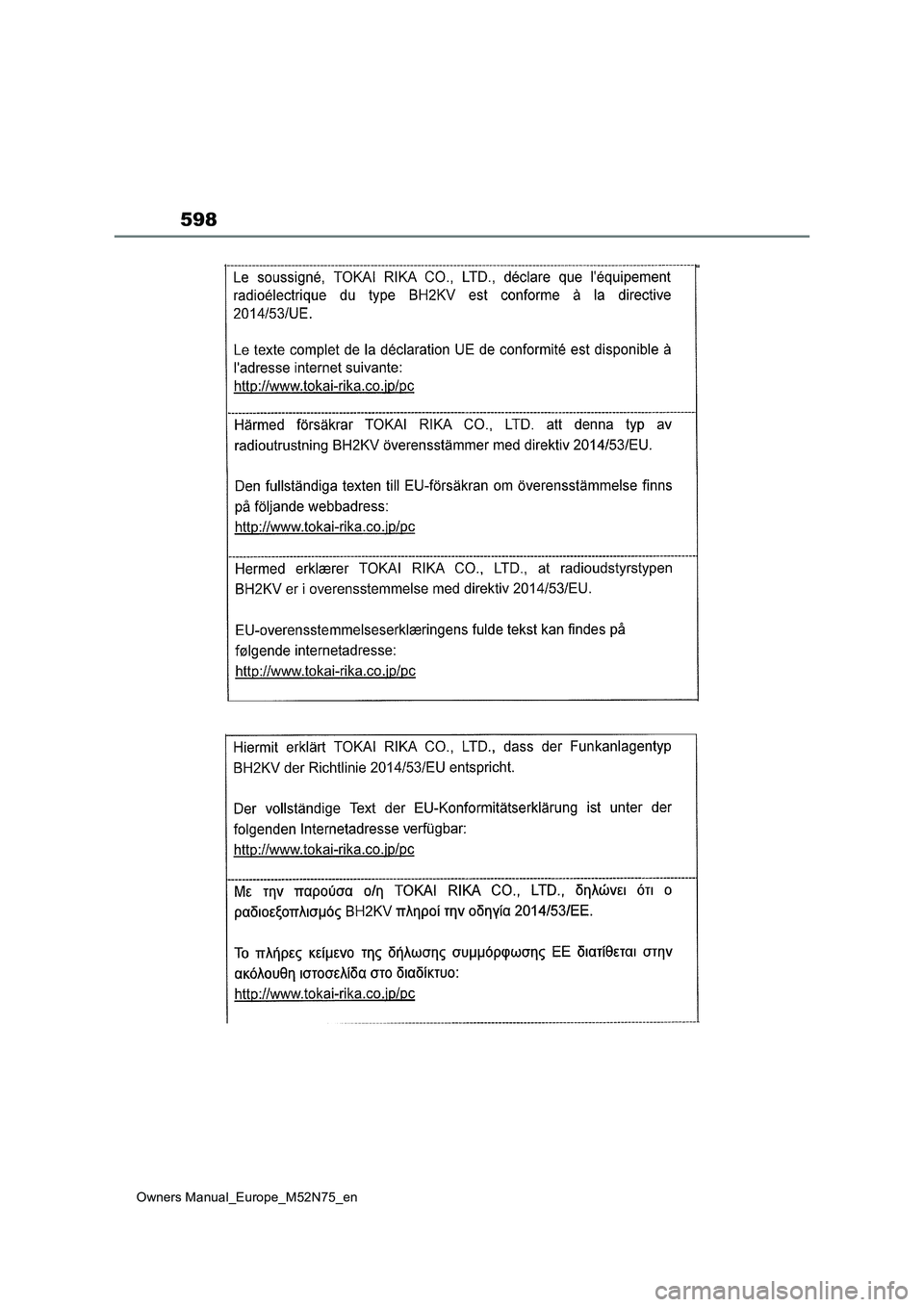 TOYOTA YARIS CROSS 2023  Owners Manual 598
Owners Manual_Europe_M52N75_en 