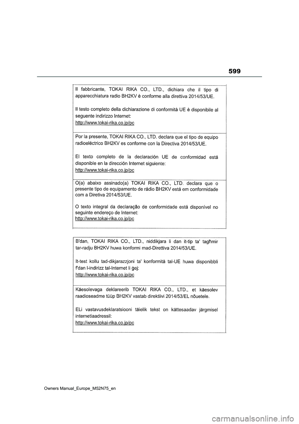 TOYOTA YARIS CROSS 2023  Owners Manual 599
Owners Manual_Europe_M52N75_en 