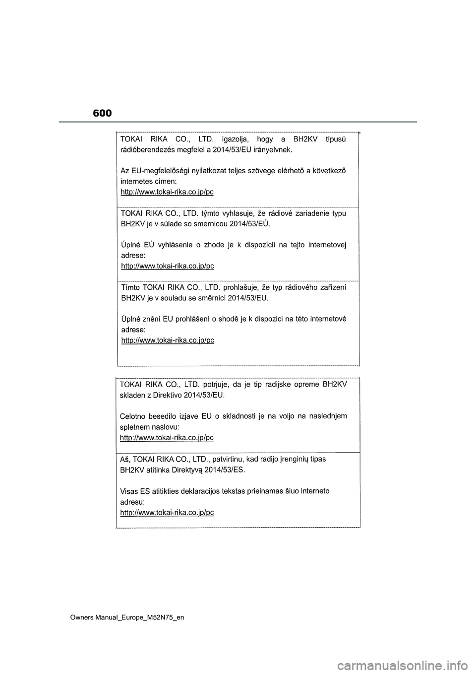 TOYOTA YARIS CROSS 2023  Owners Manual 600
Owners Manual_Europe_M52N75_en 