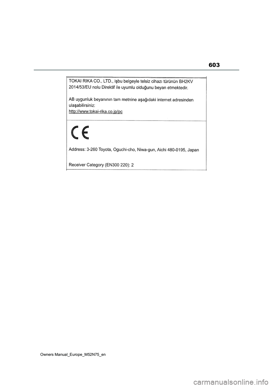 TOYOTA YARIS CROSS 2023  Owners Manual 603
Owners Manual_Europe_M52N75_en 