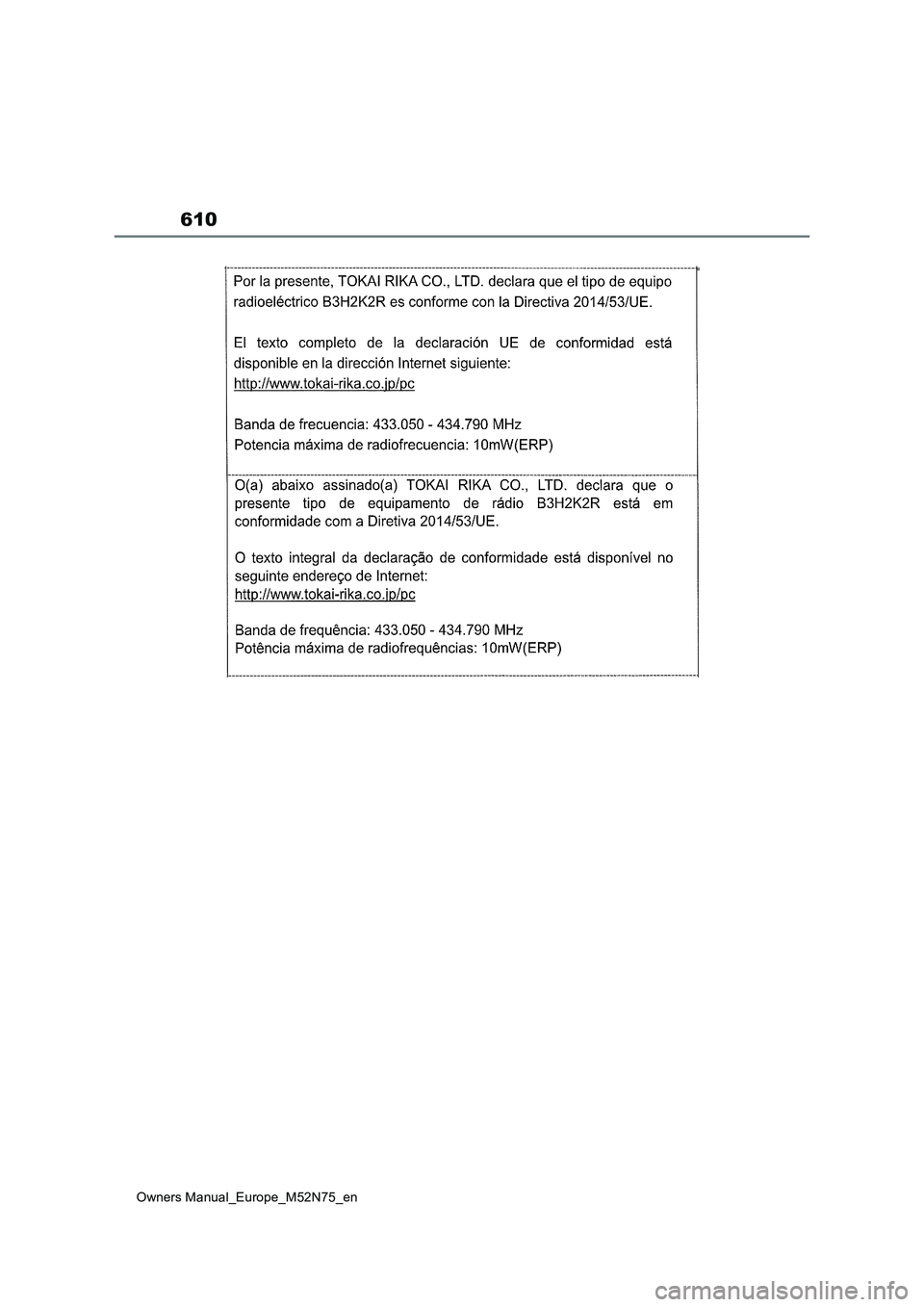 TOYOTA YARIS CROSS 2023  Owners Manual 610
Owners Manual_Europe_M52N75_en 