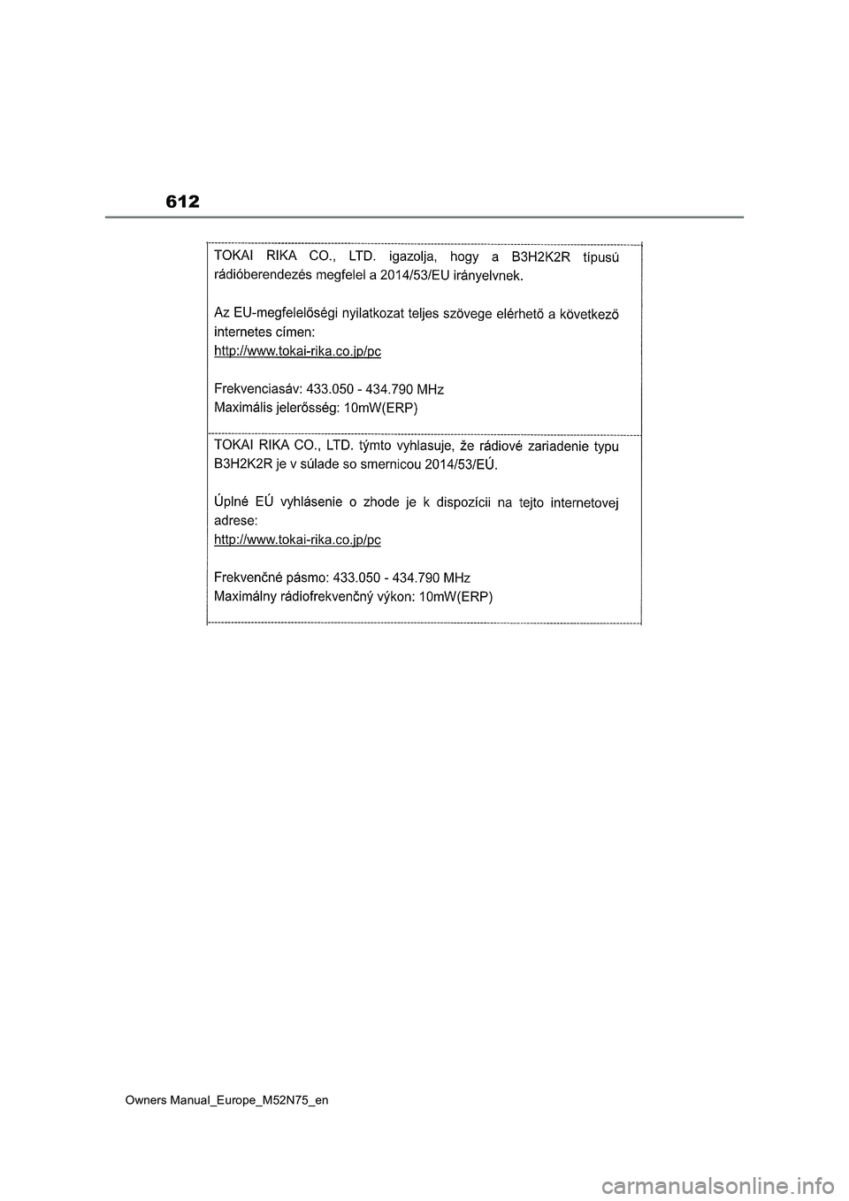 TOYOTA YARIS CROSS 2023  Owners Manual 612
Owners Manual_Europe_M52N75_en 