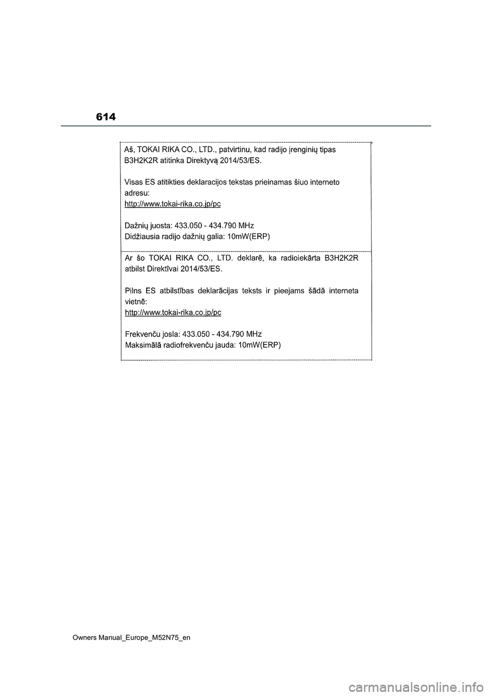 TOYOTA YARIS CROSS 2023  Owners Manual 614
Owners Manual_Europe_M52N75_en 