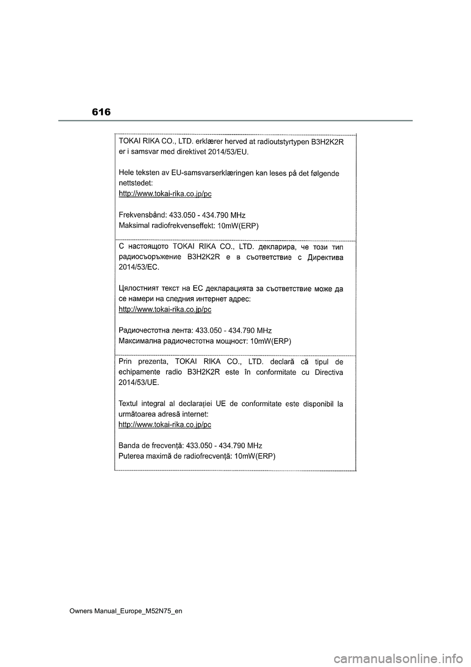 TOYOTA YARIS CROSS 2023  Owners Manual 616
Owners Manual_Europe_M52N75_en 