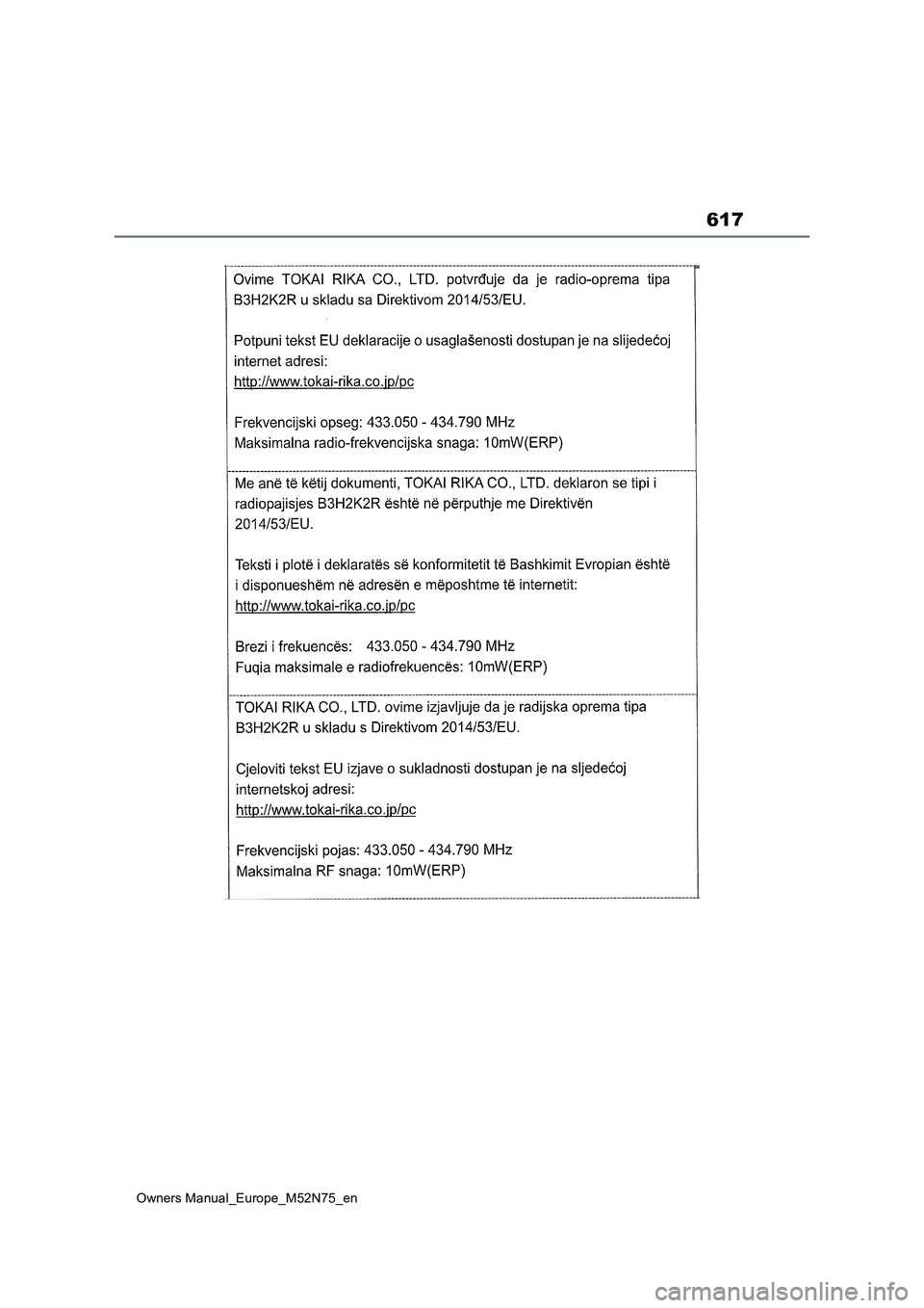 TOYOTA YARIS CROSS 2023  Owners Manual 617
Owners Manual_Europe_M52N75_en 