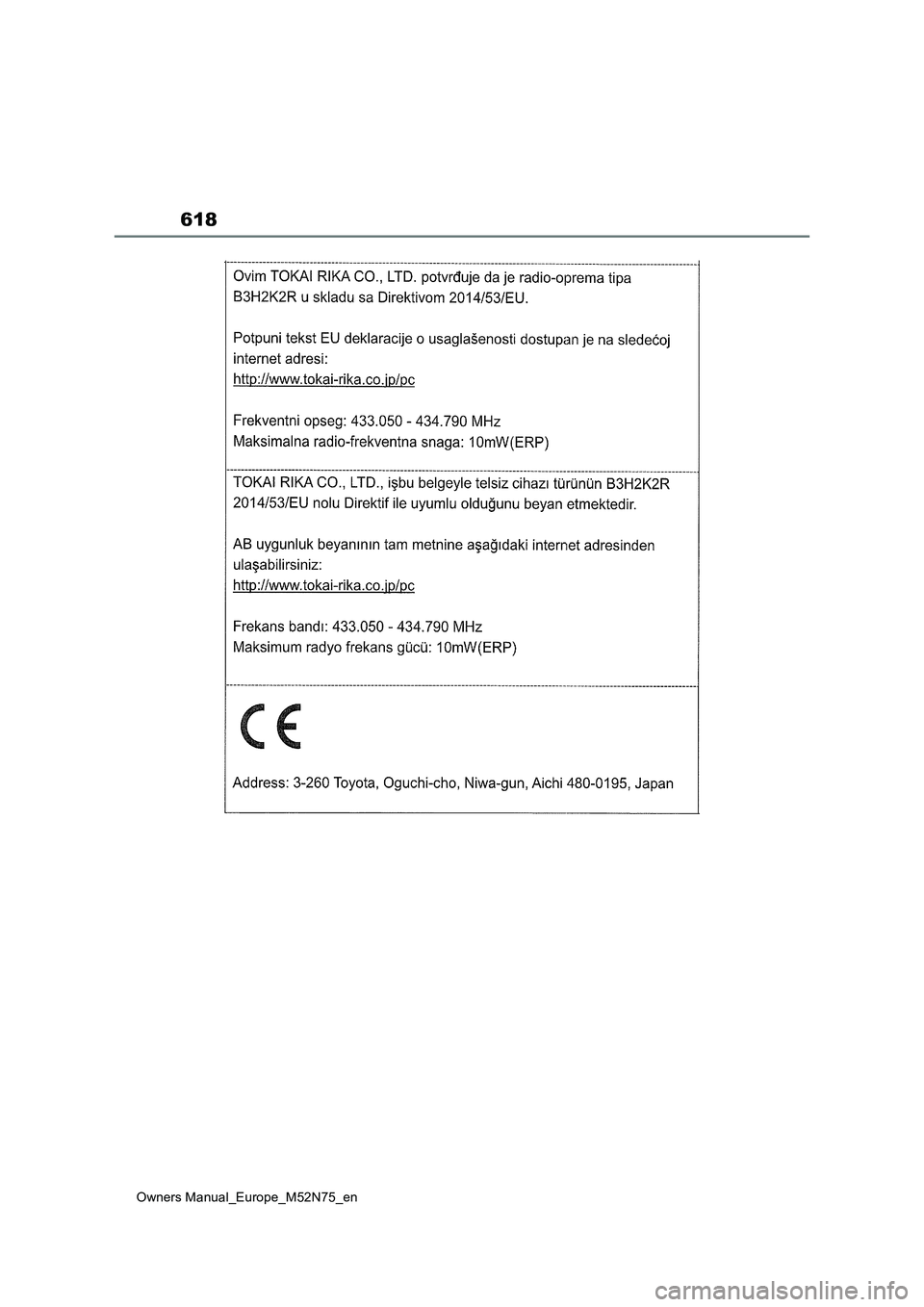 TOYOTA YARIS CROSS 2023  Owners Manual 618
Owners Manual_Europe_M52N75_en 