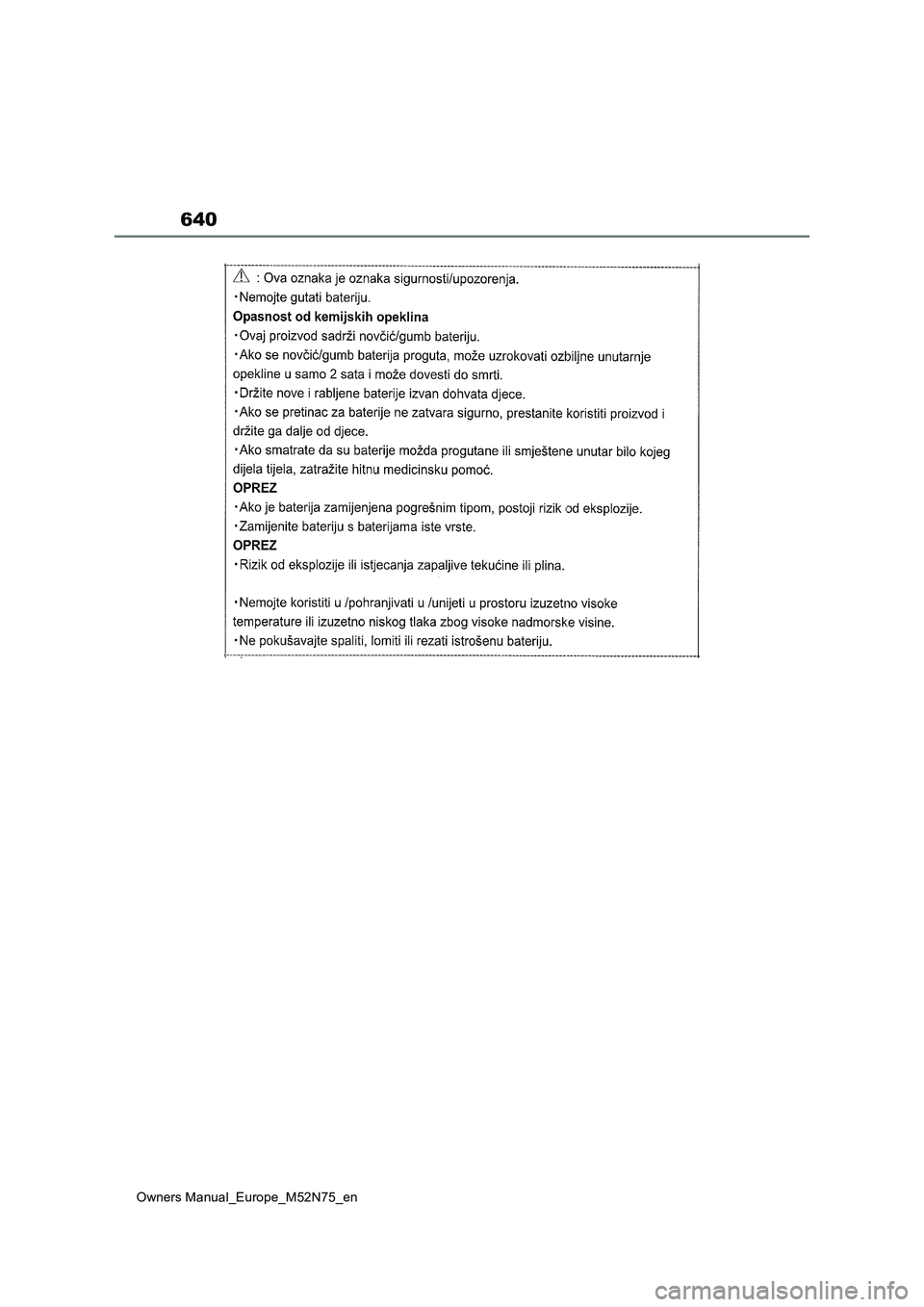 TOYOTA YARIS CROSS 2023  Owners Manual 640
Owners Manual_Europe_M52N75_en 