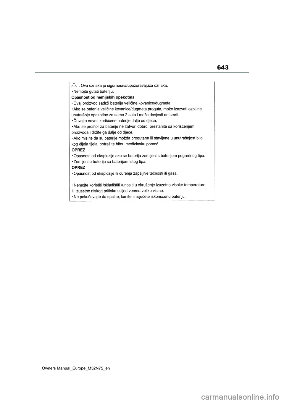 TOYOTA YARIS CROSS 2023  Owners Manual 643
Owners Manual_Europe_M52N75_en 
