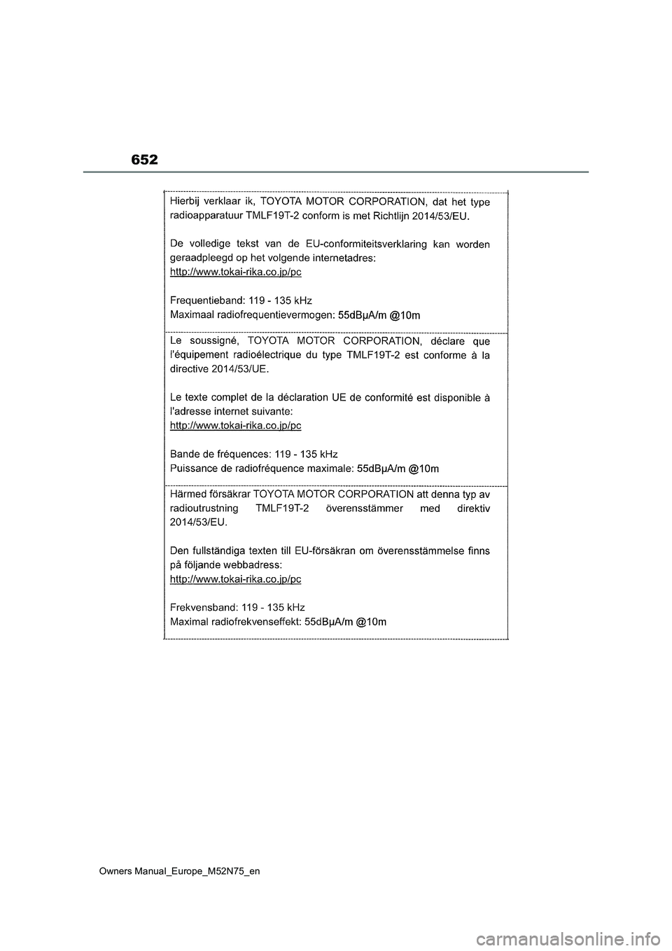 TOYOTA YARIS CROSS 2023  Owners Manual 652
Owners Manual_Europe_M52N75_en 