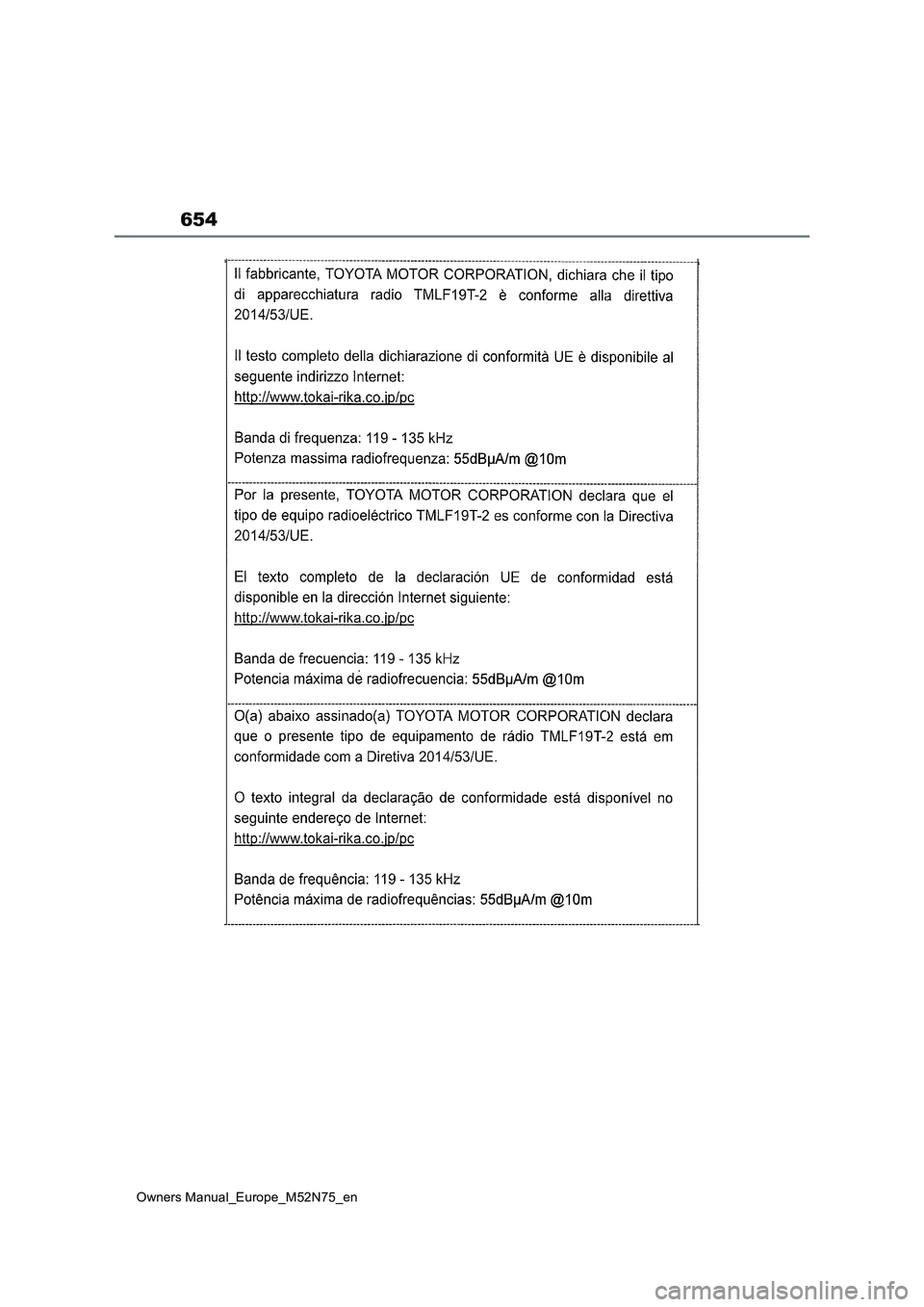 TOYOTA YARIS CROSS 2023  Owners Manual 654
Owners Manual_Europe_M52N75_en 