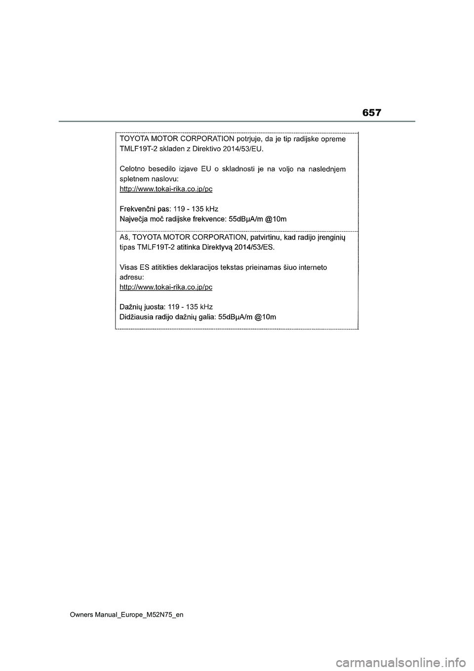 TOYOTA YARIS CROSS 2023  Owners Manual 657
Owners Manual_Europe_M52N75_en 