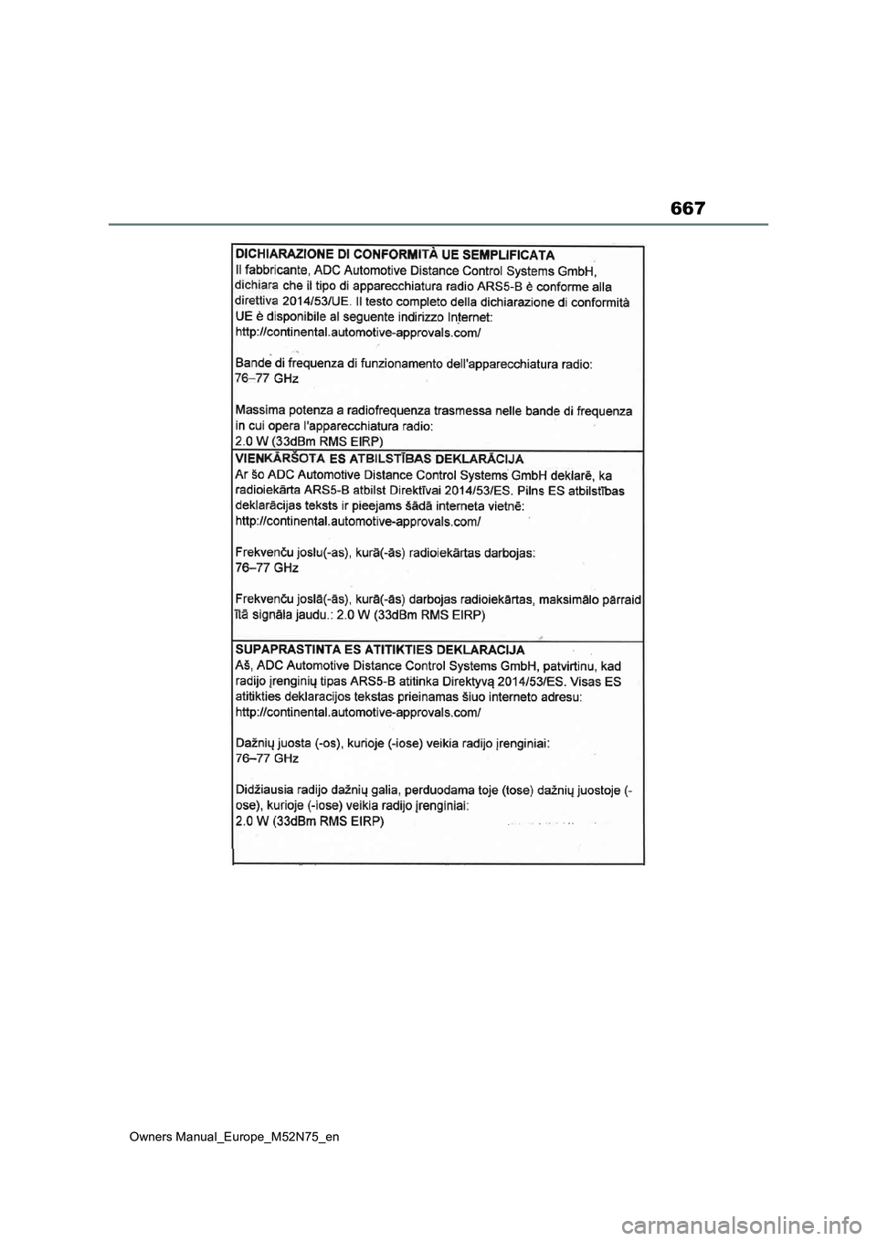 TOYOTA YARIS CROSS 2023  Owners Manual 667
Owners Manual_Europe_M52N75_en 