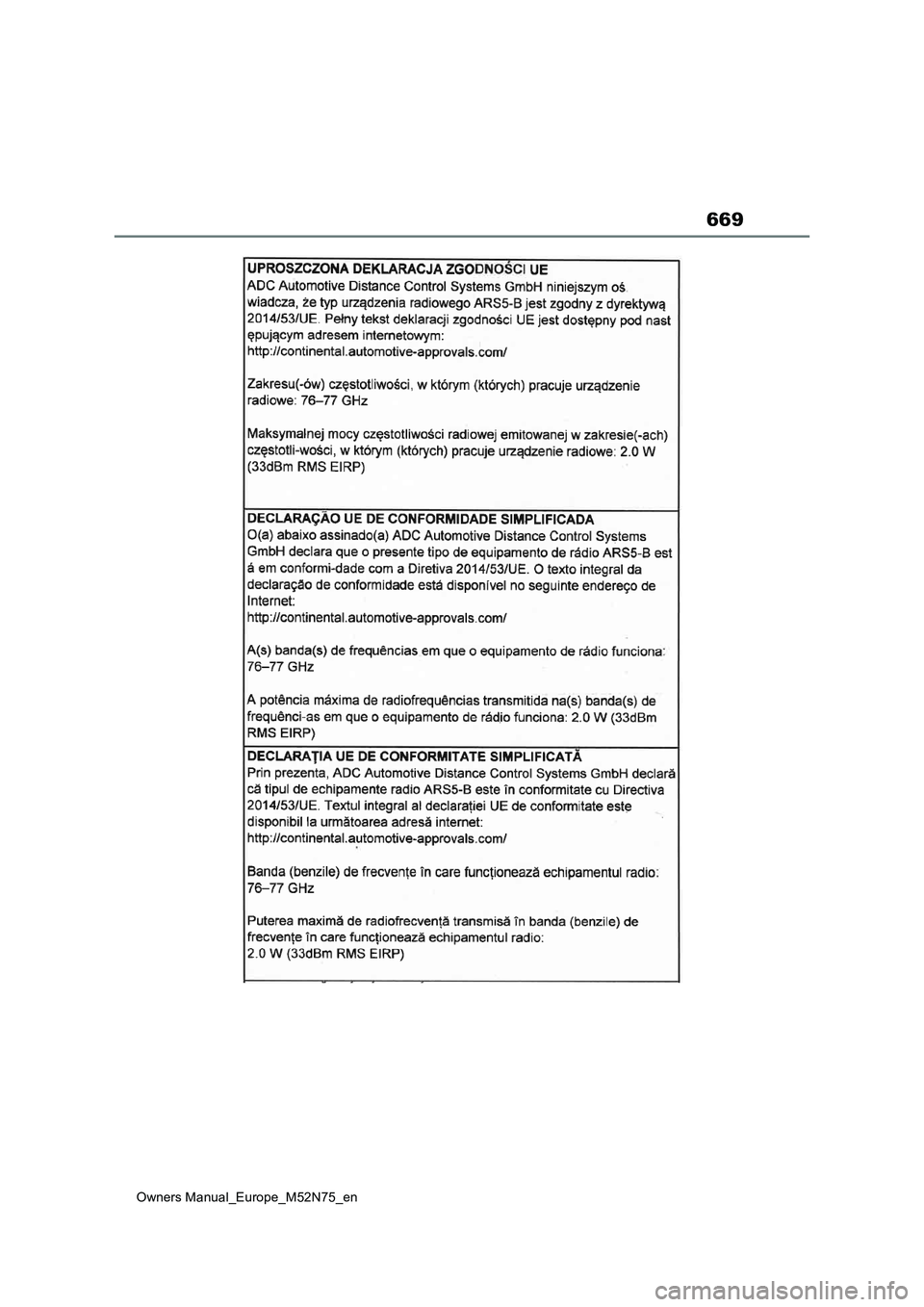 TOYOTA YARIS CROSS 2023  Owners Manual 669
Owners Manual_Europe_M52N75_en 
