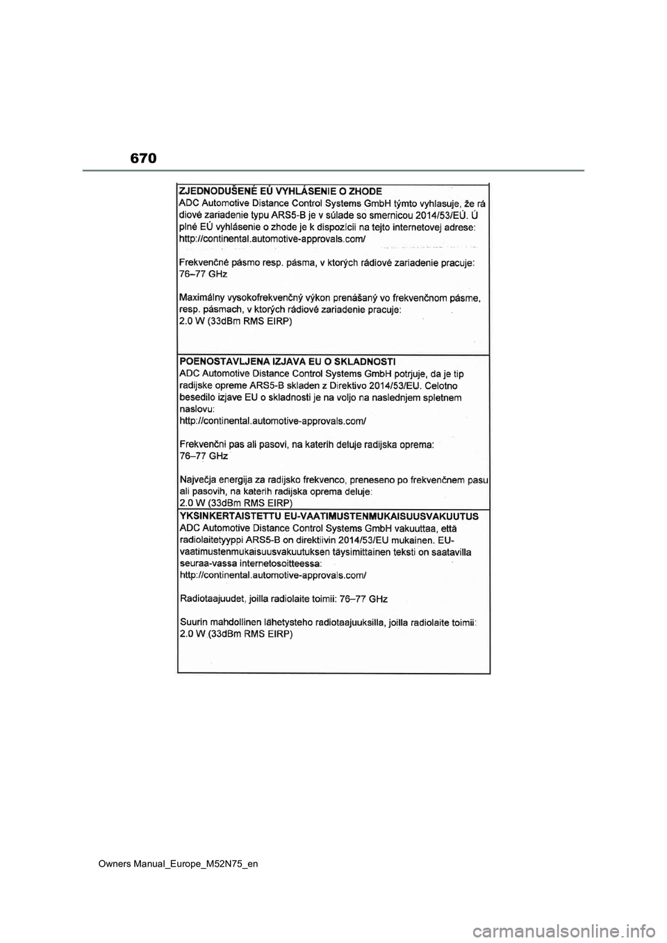 TOYOTA YARIS CROSS 2023  Owners Manual 670
Owners Manual_Europe_M52N75_en 