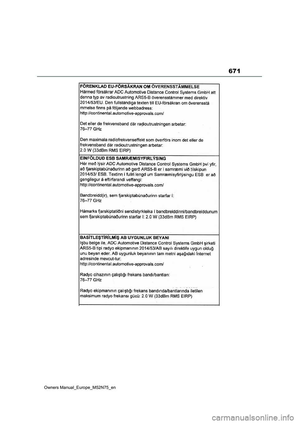 TOYOTA YARIS CROSS 2023  Owners Manual 671
Owners Manual_Europe_M52N75_en 