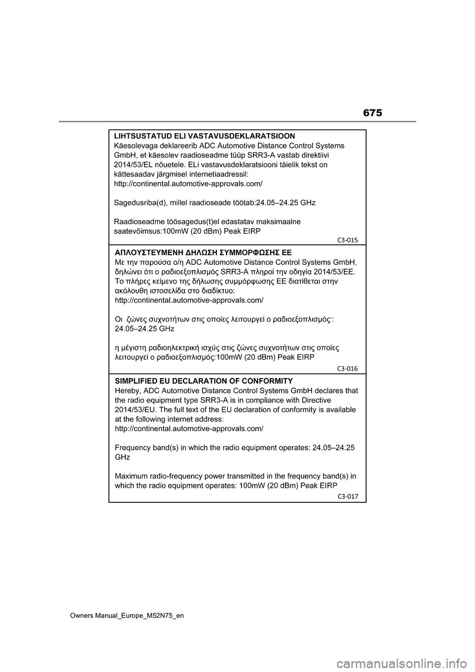 TOYOTA YARIS CROSS 2023  Owners Manual 675
Owners Manual_Europe_M52N75_en 