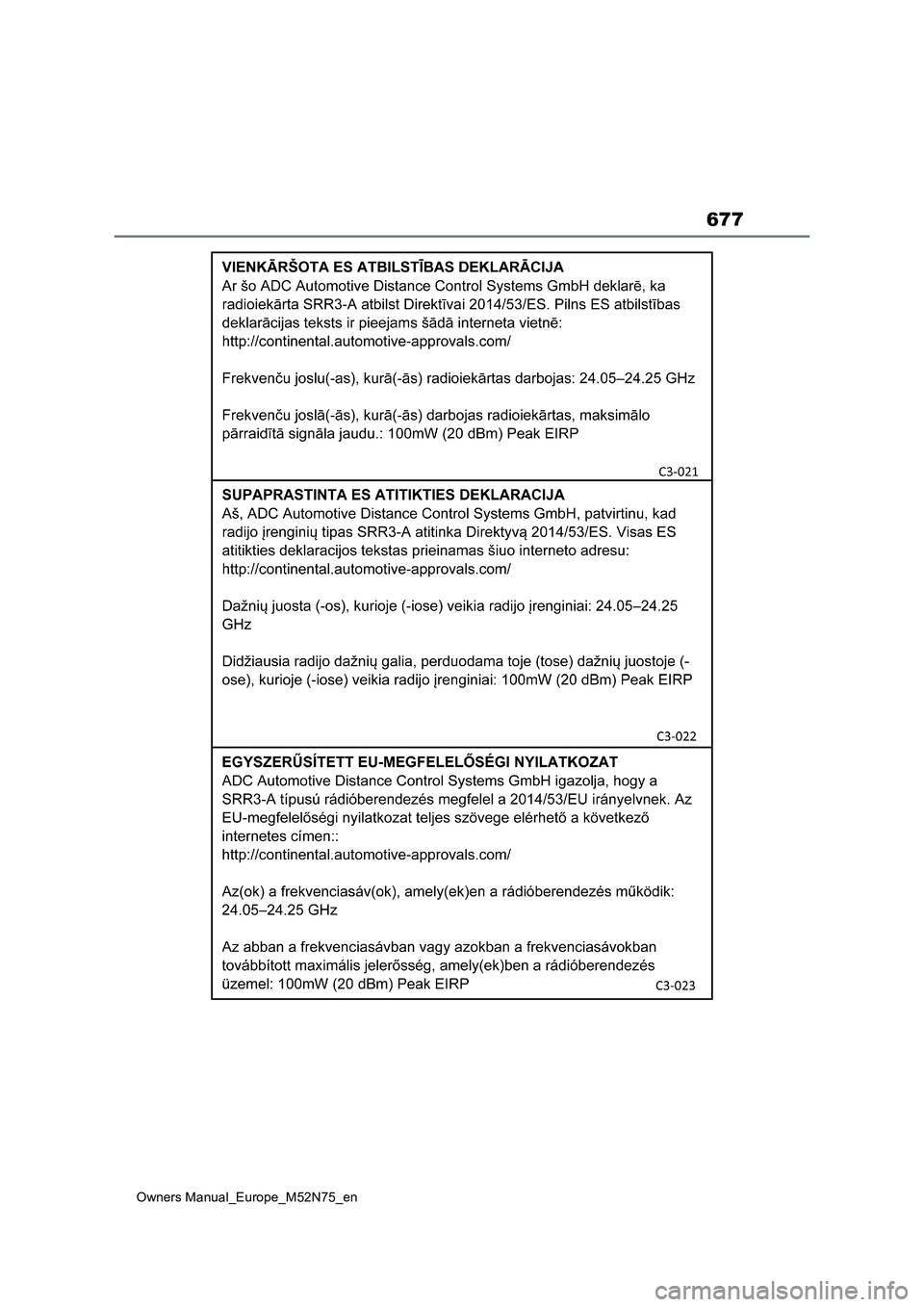 TOYOTA YARIS CROSS 2023  Owners Manual 677
Owners Manual_Europe_M52N75_en 