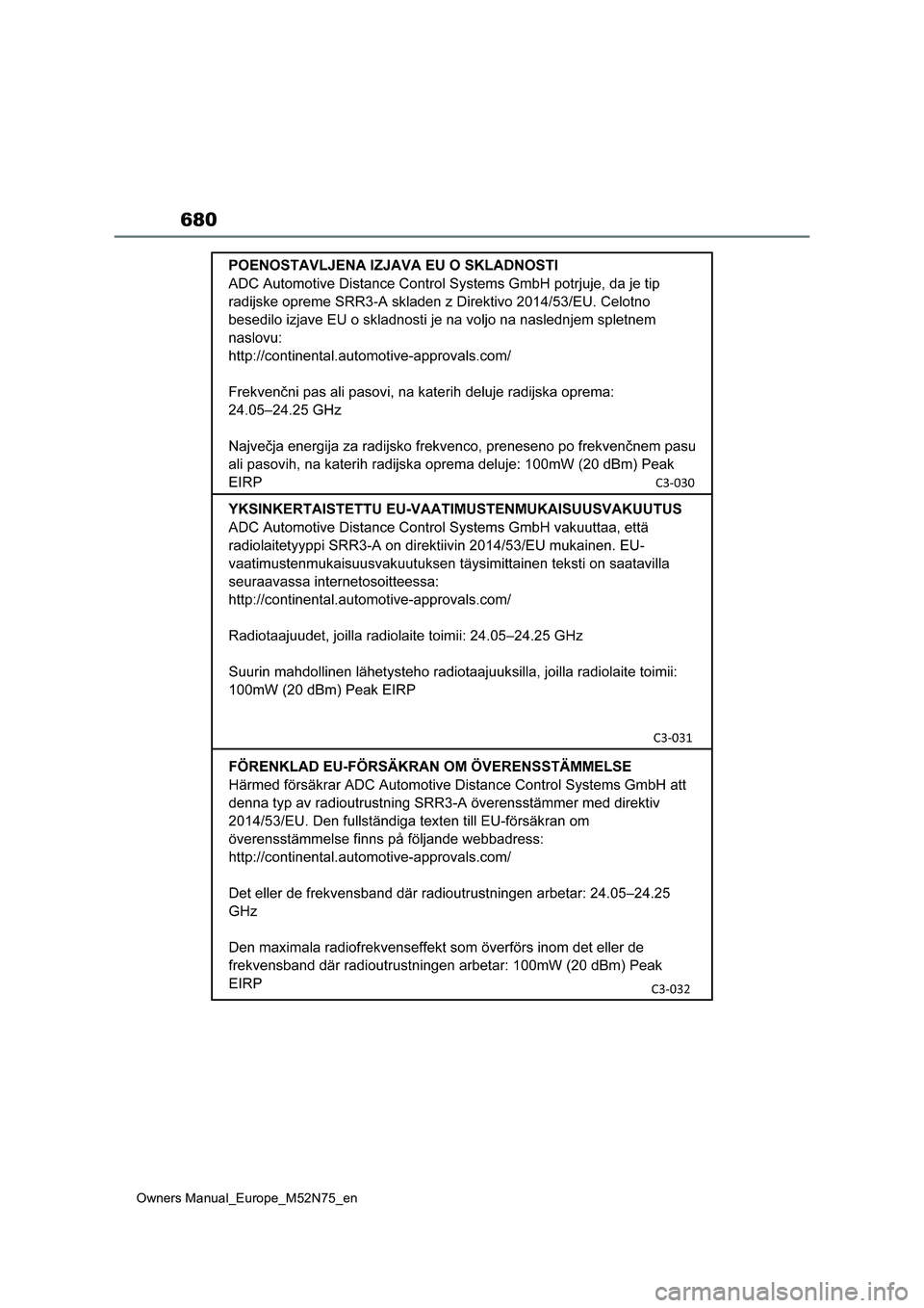 TOYOTA YARIS CROSS 2023  Owners Manual 680
Owners Manual_Europe_M52N75_en 