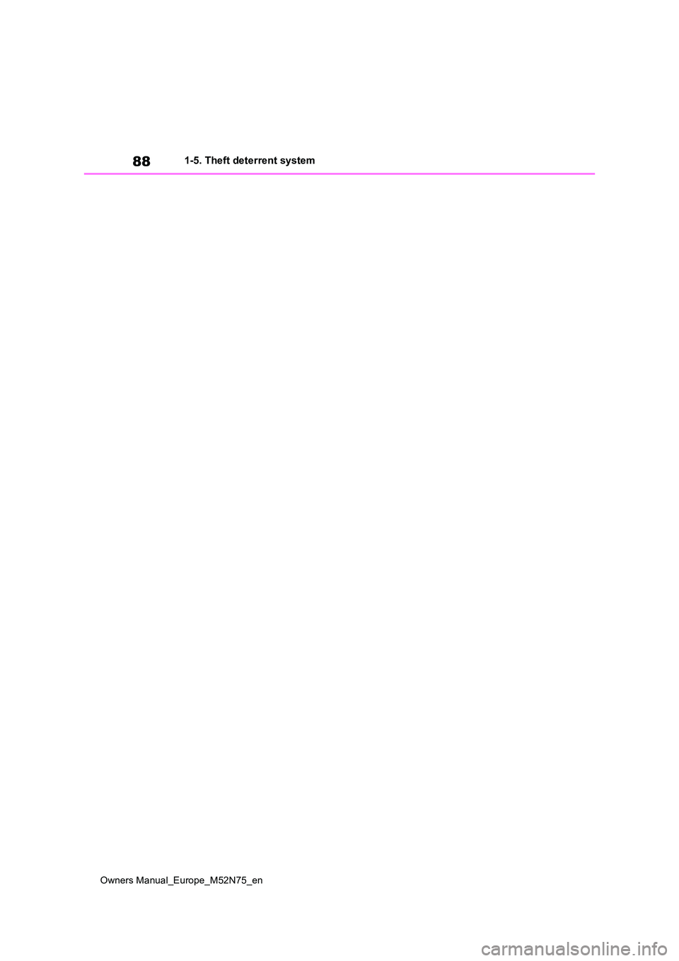 TOYOTA YARIS CROSS 2023  Owners Manual 88
Owners Manual_Europe_M52N75_en
1-5. Theft deterrent system 