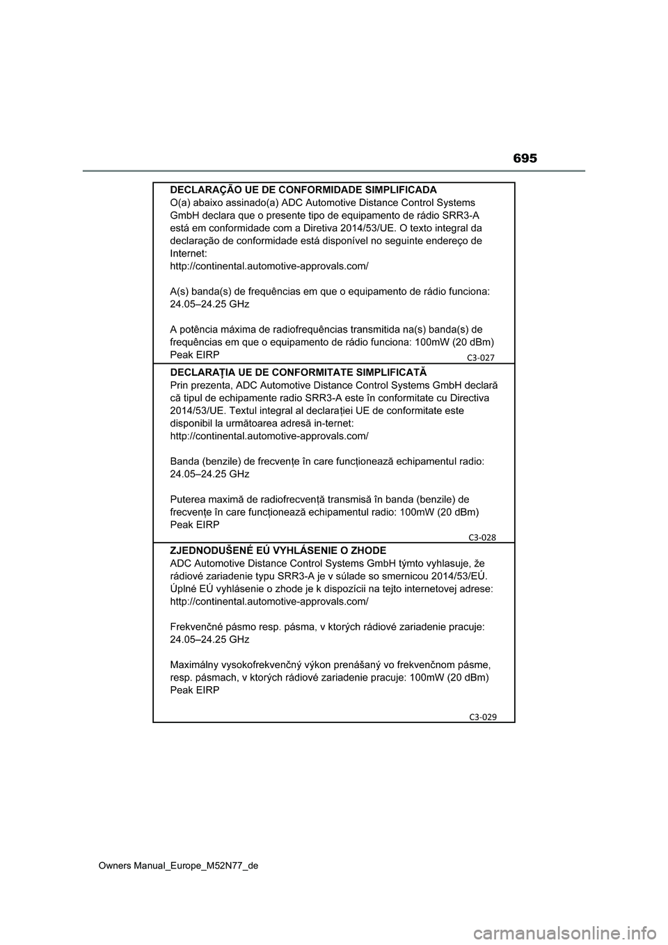 TOYOTA YARIS CROSS 2023  Betriebsanleitungen (in German) 695
Owners Manual_Europe_M52N77_de 