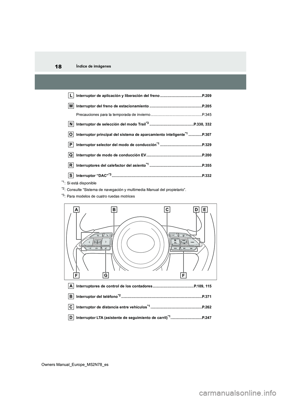 TOYOTA YARIS CROSS 2023  Manual del propietario (in Spanish) 18
Owners Manual_Europe_M52N78_es
Índice de imágenes 
Interruptor de aplicación y liberación del freno ............... .........................P.209 
Interruptor del freno de estacionamiento ....
