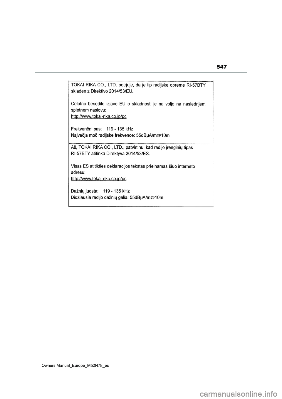 TOYOTA YARIS CROSS 2023  Manual del propietario (in Spanish) 547
Owners Manual_Europe_M52N78_es 