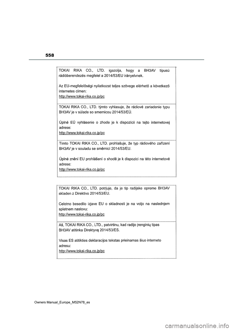 TOYOTA YARIS CROSS 2023  Manual del propietario (in Spanish) 558
Owners Manual_Europe_M52N78_es 