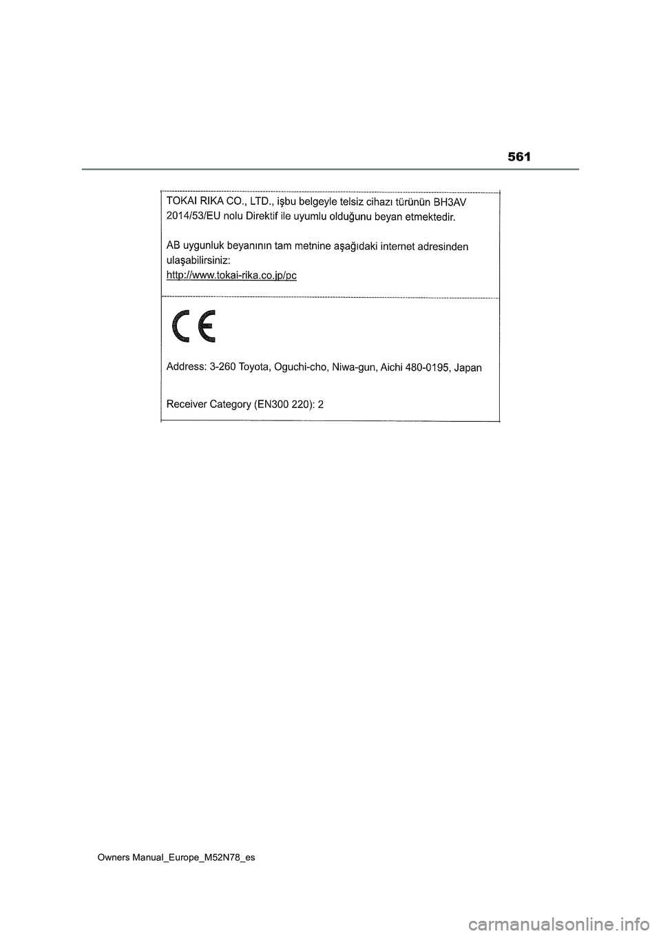 TOYOTA YARIS CROSS 2023  Manual del propietario (in Spanish) 561
Owners Manual_Europe_M52N78_es 