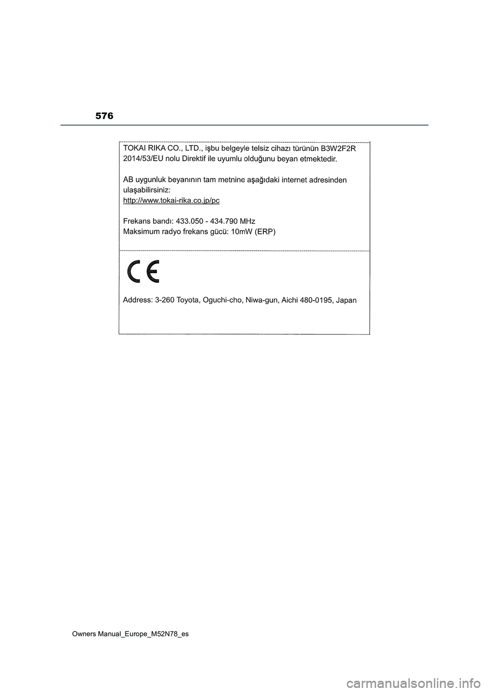 TOYOTA YARIS CROSS 2023  Manual del propietario (in Spanish) 576
Owners Manual_Europe_M52N78_es 