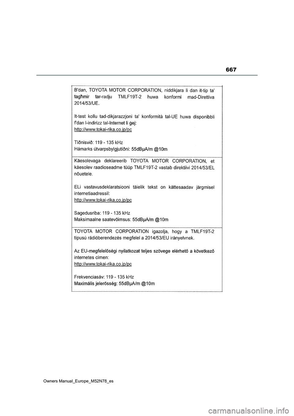 TOYOTA YARIS CROSS 2023  Manual del propietario (in Spanish) 667
Owners Manual_Europe_M52N78_es 