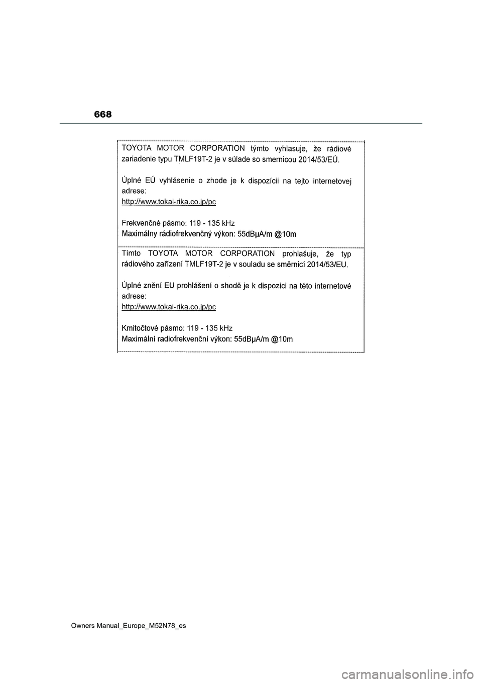 TOYOTA YARIS CROSS 2023  Manual del propietario (in Spanish) 668
Owners Manual_Europe_M52N78_es 