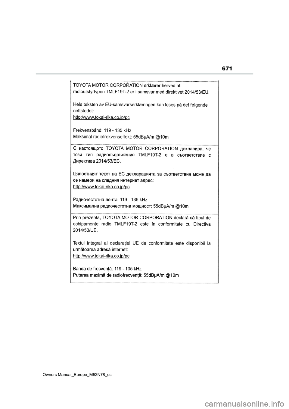 TOYOTA YARIS CROSS 2023  Manual del propietario (in Spanish) 671
Owners Manual_Europe_M52N78_es 