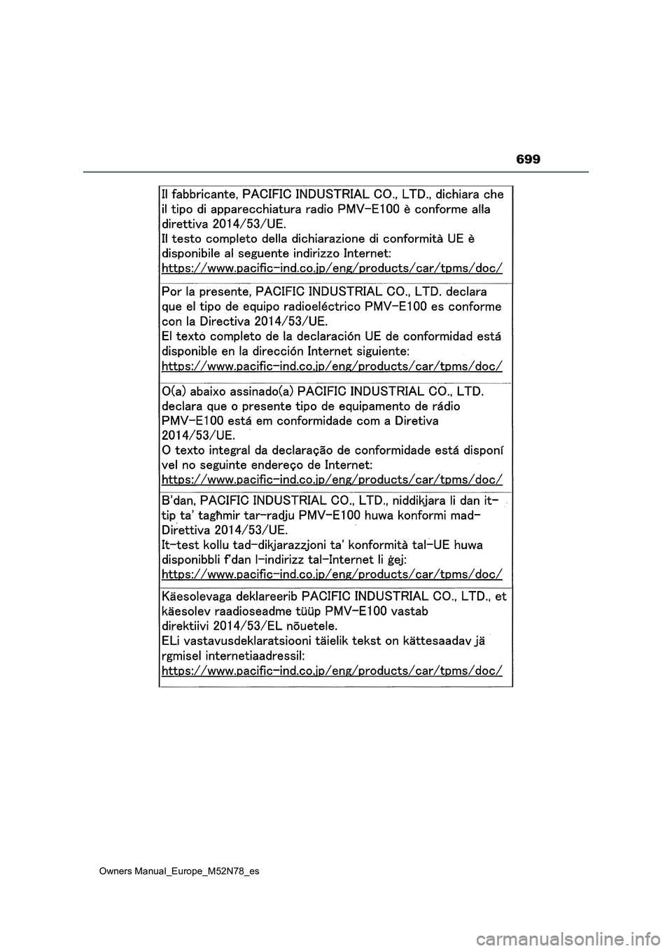 TOYOTA YARIS CROSS 2023  Manual del propietario (in Spanish) 699
Owners Manual_Europe_M52N78_es 
