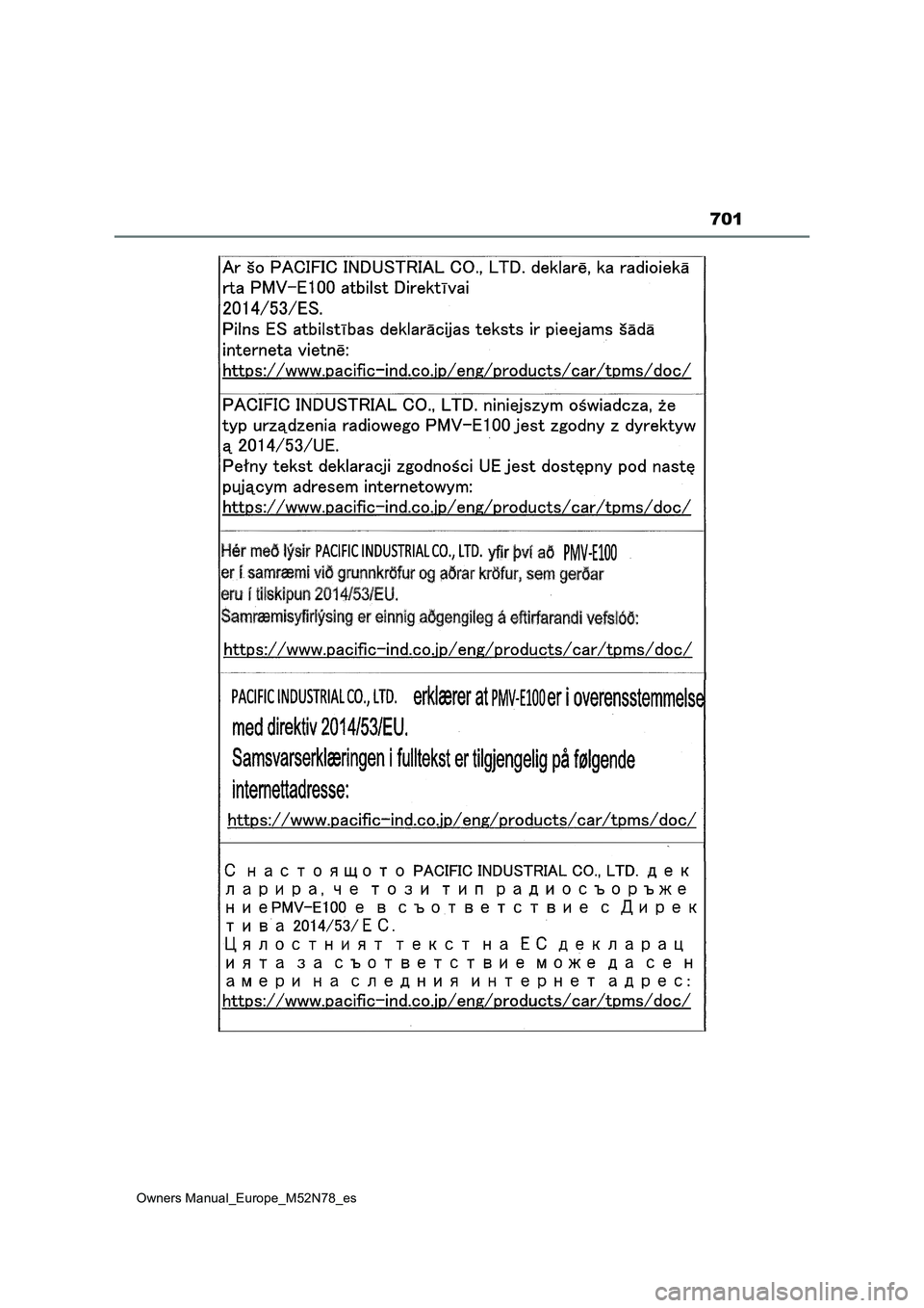 TOYOTA YARIS CROSS 2023  Manual del propietario (in Spanish) 701
Owners Manual_Europe_M52N78_es 