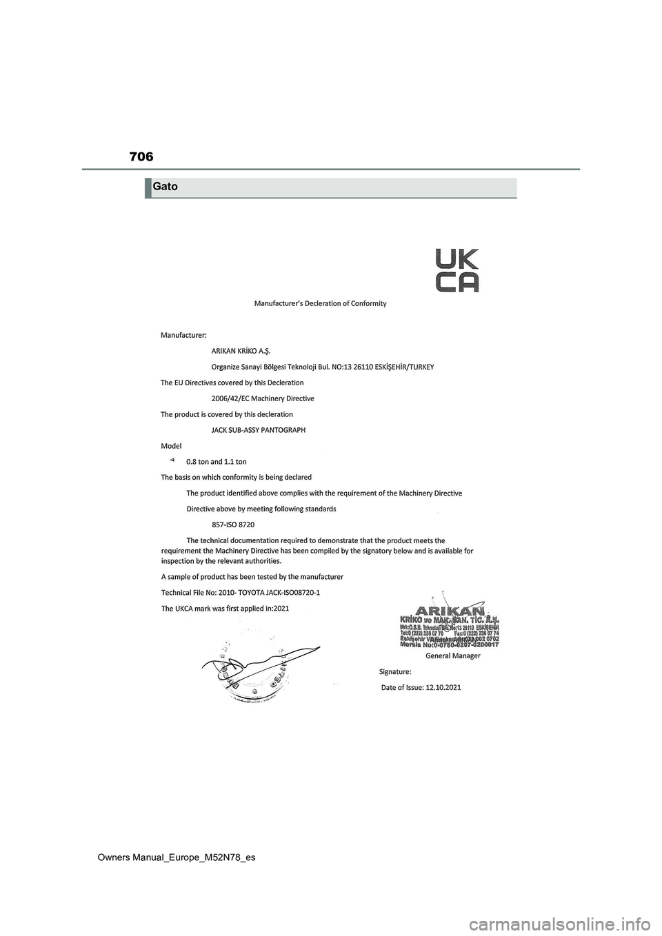 TOYOTA YARIS CROSS 2023  Manual del propietario (in Spanish) 706
Owners Manual_Europe_M52N78_es
Gato 