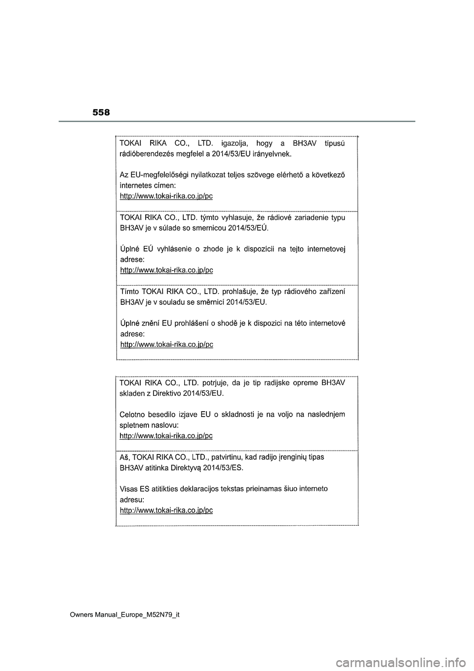 TOYOTA YARIS CROSS 2023  Manuale duso (in Italian) 558
Owners Manual_Europe_M52N79_it 